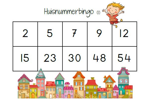 huisnummerbingo, rekenen, kleuters, getallen, tellen, getalsymbolen, cijfers